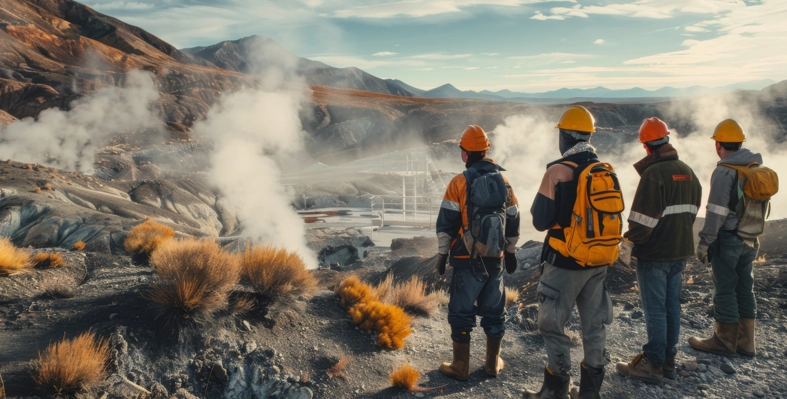 workers at a geothermal site 