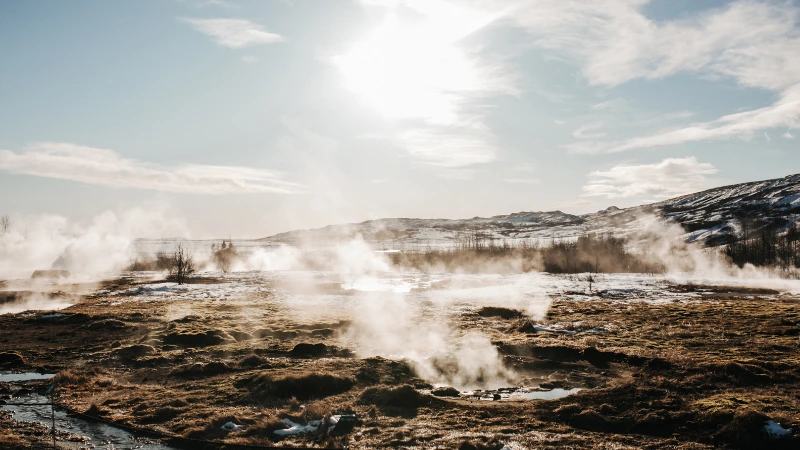 Steam emerging from the earth's crust