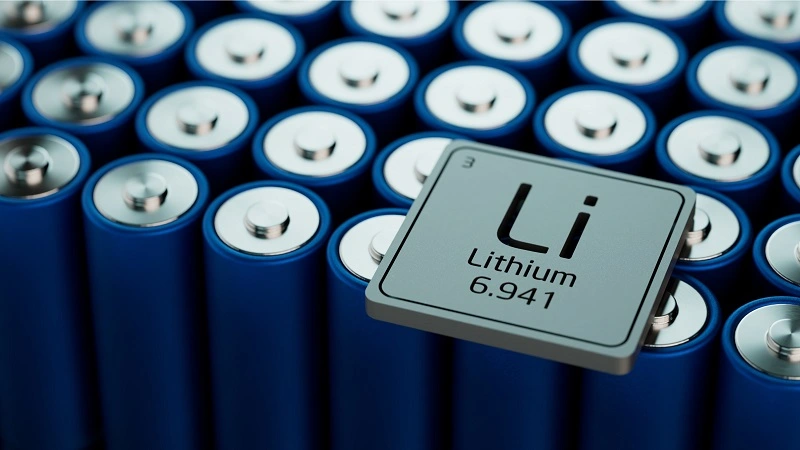 Image of lithium batteries with the symbol for lithium on top