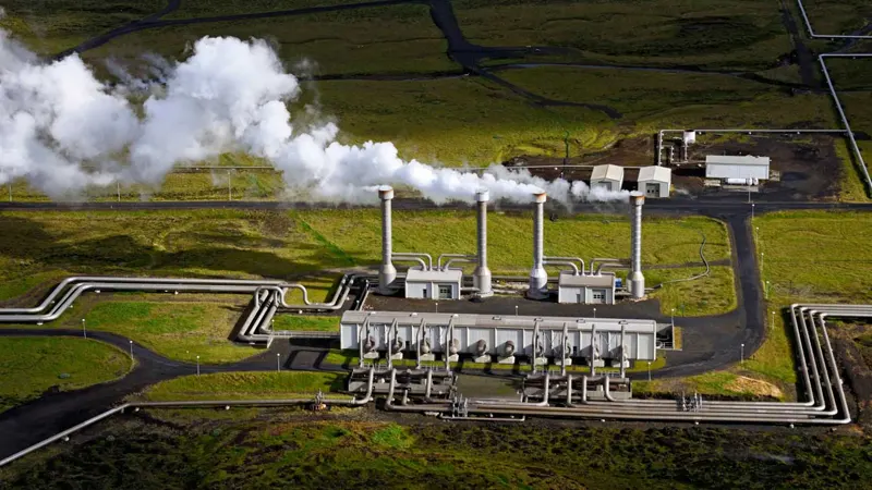 Geothermal plant on an open ground 