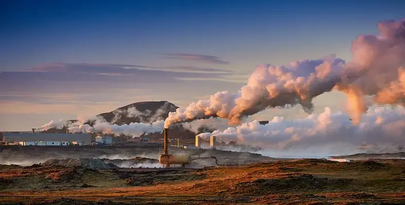 Geothermal machinery bellowing out steam 