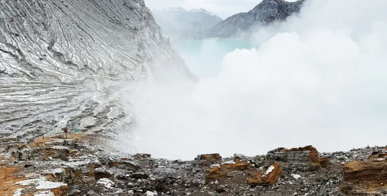 Hot springs against a rocky background 