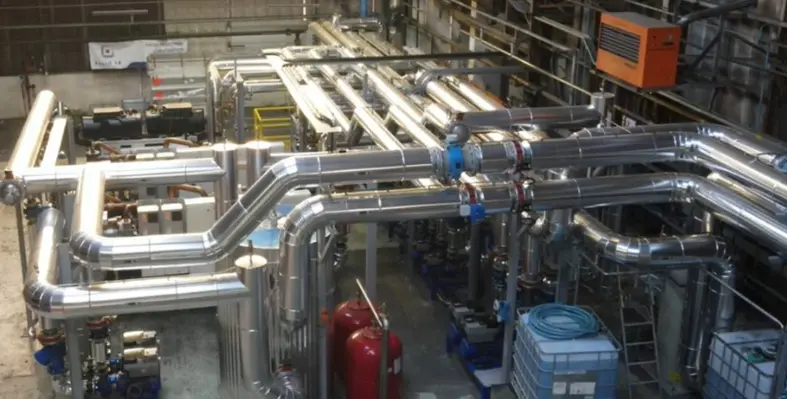 An industrial facility showing pipes transporting energy