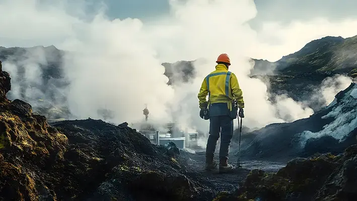 An engineer looking over a geothermal site
