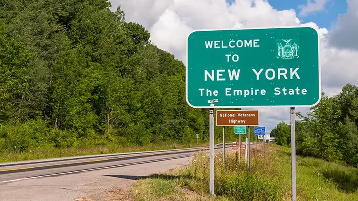 welcome to new york state road sign