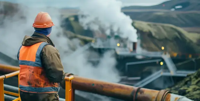 Man standing on a Geothermal Energy site 