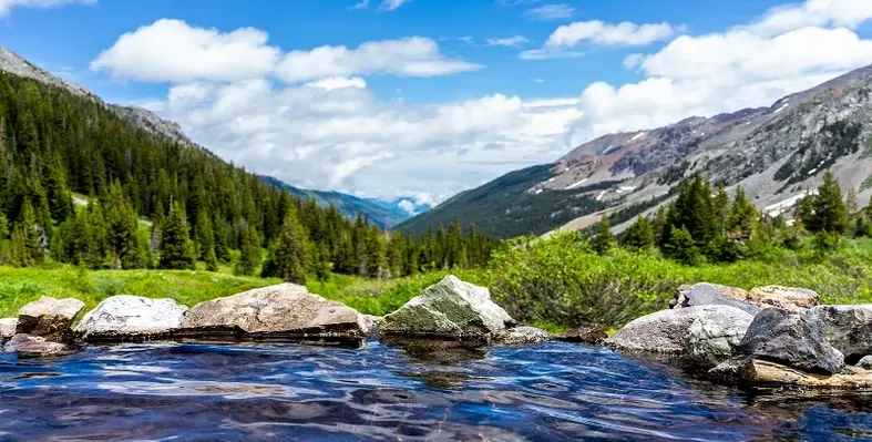 Image of a lake surrounded by mountains and forests in Colorado 