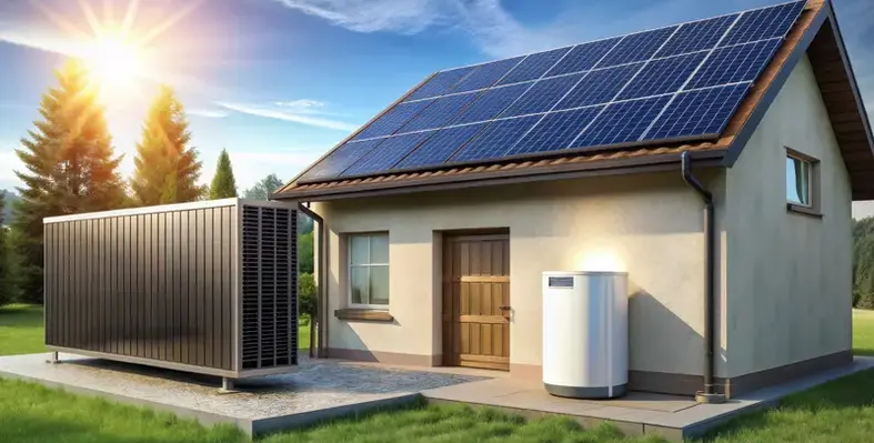 Thermal heat power with solar panels in the top of the house