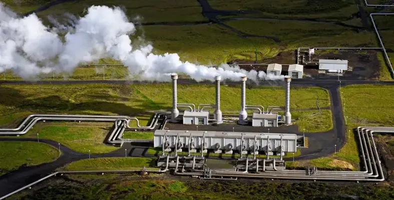 Geothermal plant on an open ground 