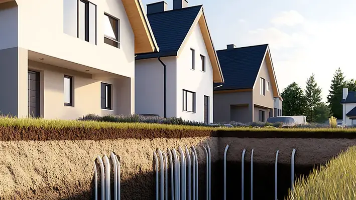 three houses geothermal energy pipelines